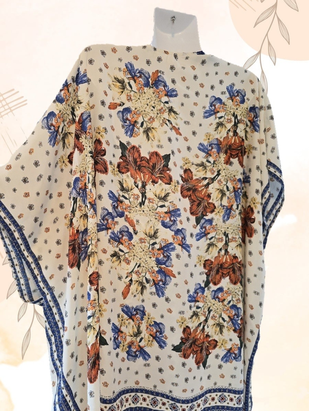 Blue & Cream Floral Shawl & Wide-Leg Pant Set โ Size M - Picture 4 of 9
